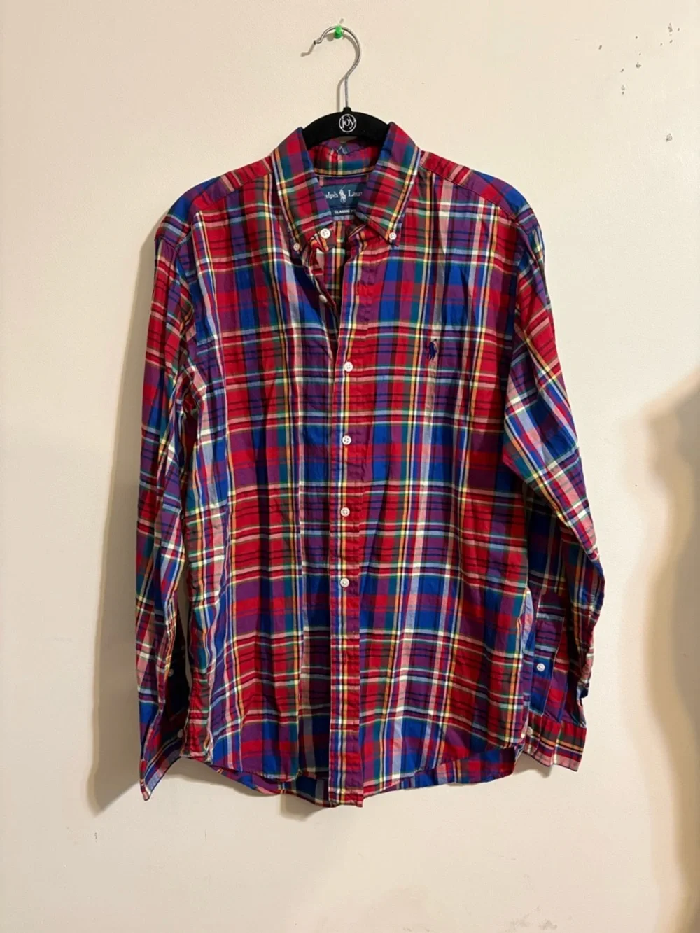 Ralph Lauren Classic Button Down Shirt Mens M Red Blue‎ Plaid Pony Cotton